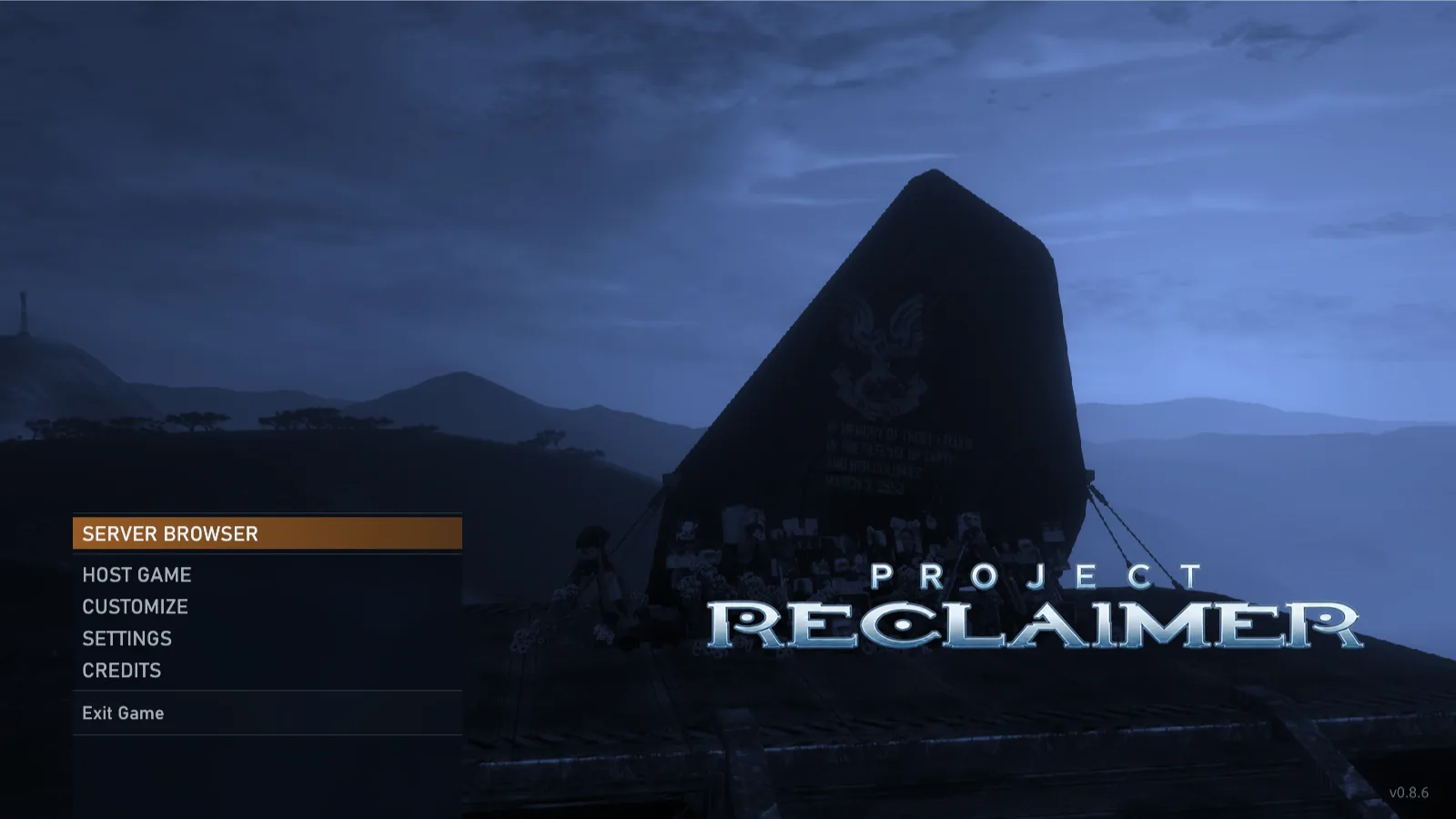 Project Reclaimer main menu over a live Halo 3 scene